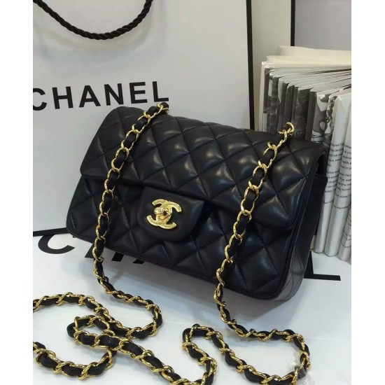 Precious Quilted Diamond Shaped Pattern Black Lambskin Leather Vintage Mini Flap Bag - Replica Chanel Yellow Gold Plated Hardware Chain Bag