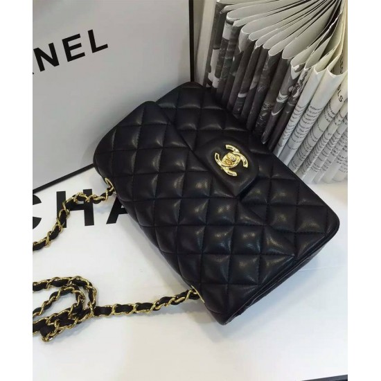 Precious Quilted Diamond Shaped Pattern Black Lambskin Leather Vintage Mini Flap Bag - Replica Chanel Yellow Gold Plated Hardware Chain Bag