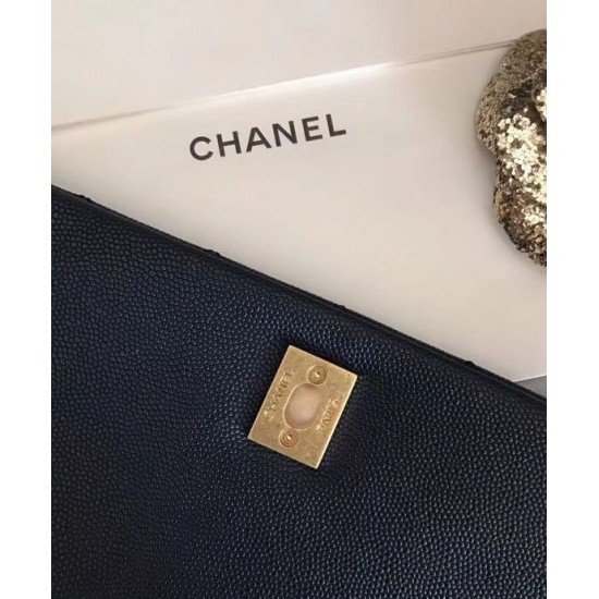 Fake Chanel Yellow Gold Hardware Black Quilted Caviar Leather Single Top Handle Flap Style Women's Chain Bag