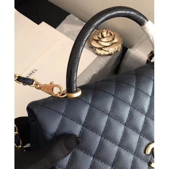 Fake Chanel Yellow Gold Hardware Black Quilted Caviar Leather Single Top Handle Flap Style Women's Chain Bag