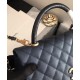 Fake Chanel Yellow Gold Hardware Black Quilted Caviar Leather Single Top Handle Flap Style Women's Chain Bag