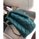 Faux Chanel Turquoise Caviar Leather Quilted Design Black Single Top Handle Golden Chain Turn Lock Flap Bag Medium