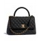 Replica Chanel Black Caviar Leather Single Top Handle Golden CC Logo Turn Lock Chian Flap Bag For Ladies