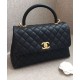 Replica Chanel Black Caviar Leather Single Top Handle Golden CC Logo Turn Lock Chian Flap Bag For Ladies