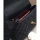 Replica Chanel Black Caviar Leather Single Top Handle Golden CC Logo Turn Lock Chian Flap Bag For Ladies