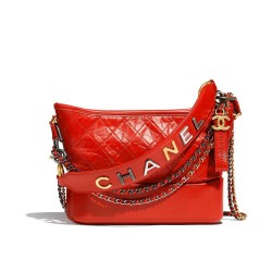 Fake Chanel Gabrielle Red Quilted Leather Silver & Golden Brand Letter Detail Strap Female Hobo Bag Small Chain Bag