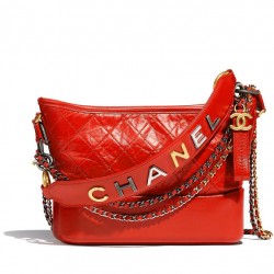 Fake Chanel Gabrielle Red Quilted Leather Silver & Golden Brand Letter Detail Strap Female Hobo Bag Small Chain Bag