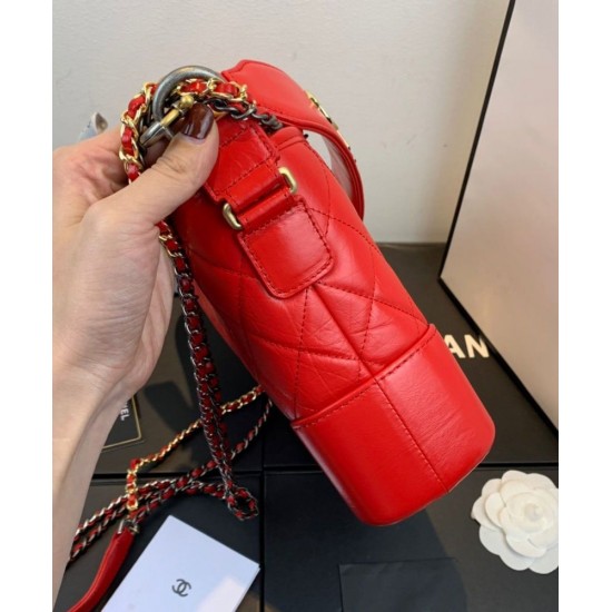 Fake Chanel Gabrielle Red Quilted Leather Silver & Golden Brand Letter Detail Strap Female Hobo Bag Small Chain Bag