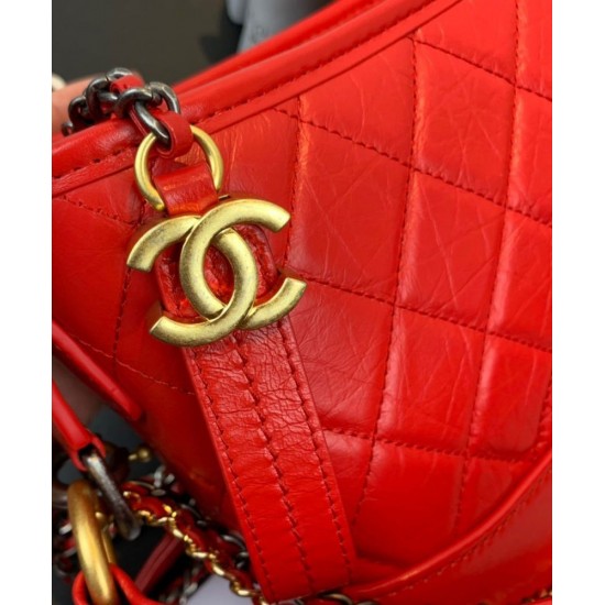 Fake Chanel Gabrielle Red Quilted Leather Silver & Golden Brand Letter Detail Strap Female Hobo Bag Small Chain Bag