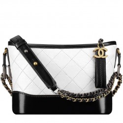 Replica Chanel Gabrielle Two-tone Chain Shoulder Strap Diamond Lattice Women's White & Black Lambskin Leather Hobo Bag UK