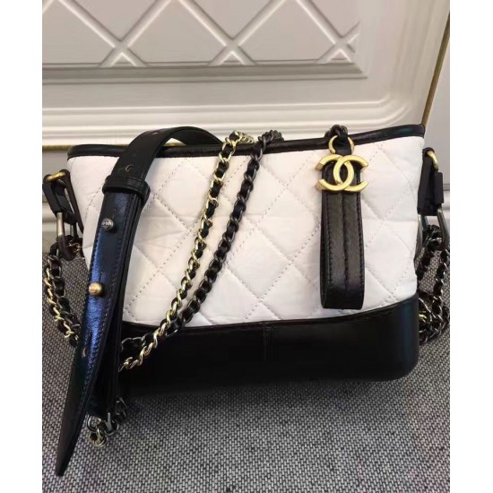 Replica Chanel Gabrielle Two-tone Chain Shoulder Strap Diamond Lattice Women's White & Black Lambskin Leather Hobo Bag UK