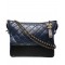 Fake Chanel Gabrielle 28cm Navy Blue Quilted & Black Leather Brass Chain Shoulder Strap Female Zipper Hobo Bag