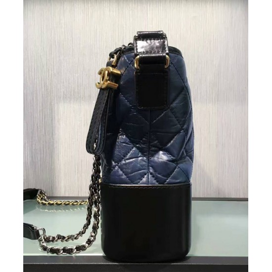 Fake Chanel Gabrielle 28cm Navy Blue Quilted & Black Leather Brass Chain Shoulder Strap Female Zipper Hobo Bag