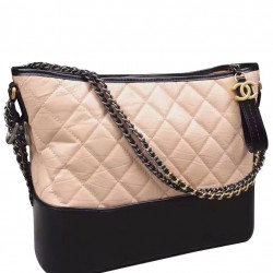 Replica Chanel Gabrielle Pink Quilted & Black Smooth Leather Two-tone Chain Shoulder Strap Women's Medium Hobo Bag Online