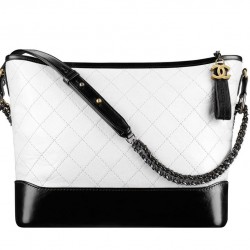 Imitation Chanel Gabrielle Popular Diamond Type Lattice Antique Metal Chain Strap Women's White & Blak Leather Patchwork Zipper Hobo Bag