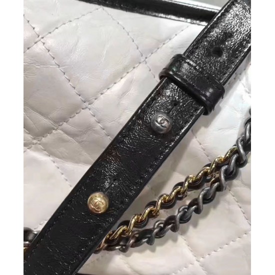 Imitation Chanel Gabrielle Popular Diamond Type Lattice Antique Metal Chain Strap Women's White & Blak Leather Patchwork Zipper Hobo Bag