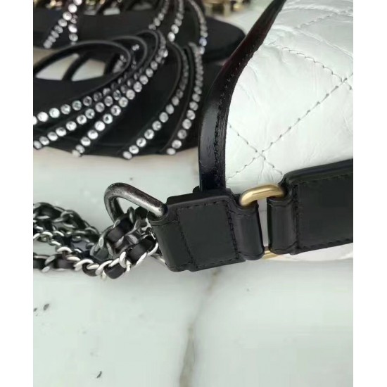 Imitation Chanel Gabrielle Popular Diamond Type Lattice Antique Metal Chain Strap Women's White & Blak Leather Patchwork Zipper Hobo Bag