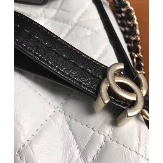 Imitation Chanel Gabrielle Popular Diamond Type Lattice Antique Metal Chain Strap Women's White & Blak Leather Patchwork Zipper Hobo Bag