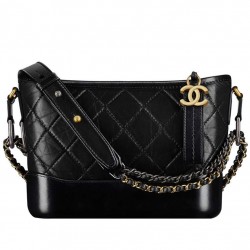 High Quality Gabrielle Small Black Quilted Leather Women's Hobo Bag - Fake Chanel Gabrielle Two-tone Chain Bag Online