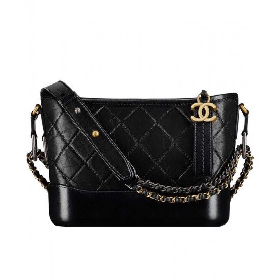 High Quality Gabrielle Small Black Quilted Leather Women's Hobo Bag - Fake Chanel Gabrielle Two-tone Chain Bag Online