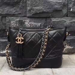 High Quality Gabrielle Small Black Quilted Leather Women's Hobo Bag - Fake Chanel Gabrielle Two-tone Chain Bag Online