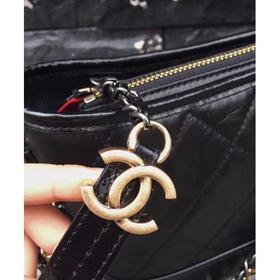 High Quality Gabrielle Small Black Quilted Leather Women's Hobo Bag - Fake Chanel Gabrielle Two-tone Chain Bag Online