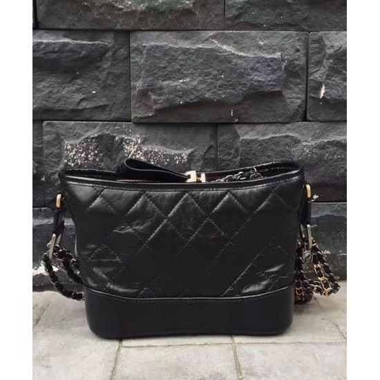 High Quality Gabrielle Small Black Quilted Leather Women's Hobo Bag - Fake Chanel Gabrielle Two-tone Chain Bag Online