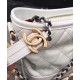 Fashion Brass CC Logo Zipper Pull Two-tone Chain Shoulder Strap - Chanel Gabrielle White Quilted & Smooth Leather Patchwork Hobo Bag 2CM