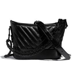 High End Black Diagonal Matelasse Quilted Leather Black Metal - Imitation Chanel Gabrielle Small Hobo Bag For Ladies