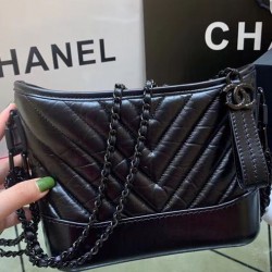 High End Black Diagonal Matelasse Quilted Leather Black Metal - Imitation Chanel Gabrielle Small Hobo Bag For Ladies