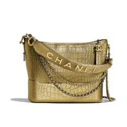 Low Price Brass Brand Detail Golden Crocodile Grained Leather Hobo Bag - Faux Chanel Chanel Gabrielle Two-tone Chain Shoulder Bag