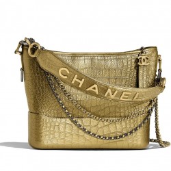 Low Price Brass Brand Detail Golden Crocodile Grained Leather Hobo Bag - Faux Chanel Chanel Gabrielle Two-tone Chain Shoulder Bag