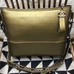 Low Price Brass Brand Detail Golden Crocodile Grained Leather Hobo Bag - Faux Chanel Chanel Gabrielle Two-tone Chain Shoulder Bag