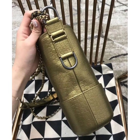 Low Price Brass Brand Detail Golden Crocodile Grained Leather Hobo Bag - Faux Chanel Chanel Gabrielle Two-tone Chain Shoulder Bag