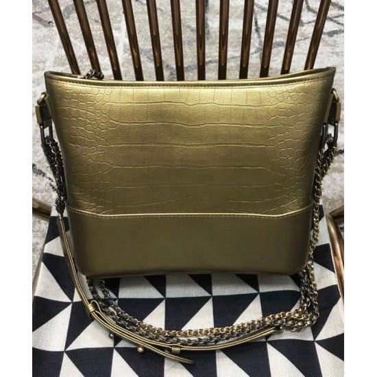 Low Price Brass Brand Detail Golden Crocodile Grained Leather Hobo Bag - Faux Chanel Chanel Gabrielle Two-tone Chain Shoulder Bag