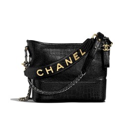 Hot Selling Black Crocodile Grained Cowhide Leather Wide Top Handle Chain Shoulder Strap - Fake Chanel Gabrielle Women's Medium Hobo Bag