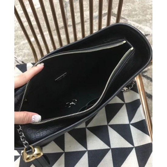 Hot Selling Black Crocodile Grained Cowhide Leather Wide Top Handle Chain Shoulder Strap - Fake Chanel Gabrielle Women's Medium Hobo Bag