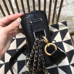 Chic Style Brass Brand Signature Black Metal Chain Shoulder Strap - Replica Chanel Gabrielle Black Crocodile Grained Leather Female Small Hobo Bag