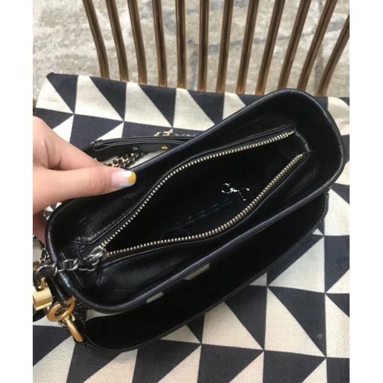 Chic Style Brass Brand Signature Black Metal Chain Shoulder Strap - Replica Chanel Gabrielle Black Crocodile Grained Leather Female Small Hobo Bag