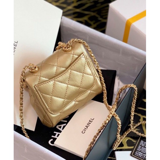 Luxury Golden Quilted Leather Interlocking C Kiss Lock Meatal Frame Flap - Women's Small Chanel Chain Strap Vertical Bag