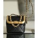 Latest Golden Flap Trimming CC Kiss-lock Chain Top Handle - Fake Chanel Female Black Quilted Leather Small Bag