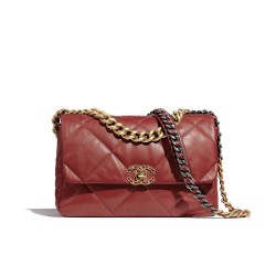 Fashion Brass Chain Top Handle Classic CC Turn Lock Women's Dark Red Quilted -Chanel 19 New Chain Bag Online