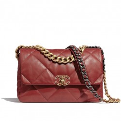 Fashion Brass Chain Top Handle Classic CC Turn Lock Women's Dark Red Quilted -Chanel 19 New Chain Bag Online