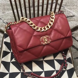 Fashion Brass Chain Top Handle Classic CC Turn Lock Women's Dark Red Quilted -Chanel 19 New Chain Bag Online