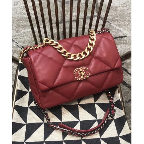 Fashion Brass Chain Top Handle Classic CC Turn Lock Women's Dark Red Quilted -Chanel 19 New Chain Bag Online