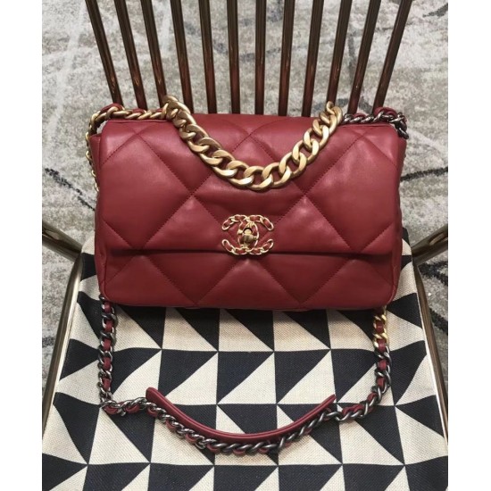 Fashion Brass Chain Top Handle Classic CC Turn Lock Women's Dark Red Quilted -Chanel 19 New Chain Bag Online