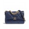 Chic Navy Blue Quilted Rhombus Motif CC Logo Turn-lock Buckle - Faux Chanel 19 Large Two-tone Chain Ladies Flap Bag 30CM