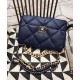 Chic Navy Blue Quilted Rhombus Motif CC Logo Turn-lock Buckle - Faux Chanel 19 Large Two-tone Chain Ladies Flap Bag 30CM