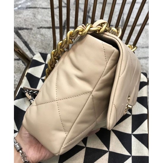 Sweet Style Cream Quilted Leather Silver & Brass Chain Shoulder Strap Fashion Trun Lock - Imitation Women's Chanel 19 CC Logo Flap Bag