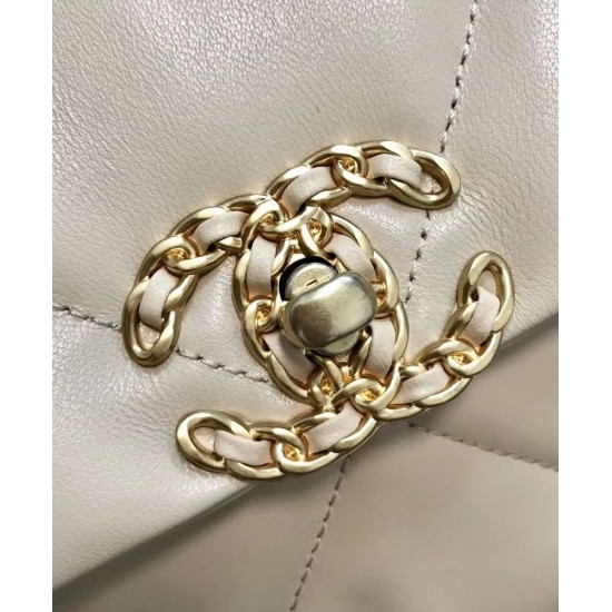 Sweet Style Cream Quilted Leather Silver & Brass Chain Shoulder Strap Fashion Trun Lock - Imitation Women's Chanel 19 CC Logo Flap Bag